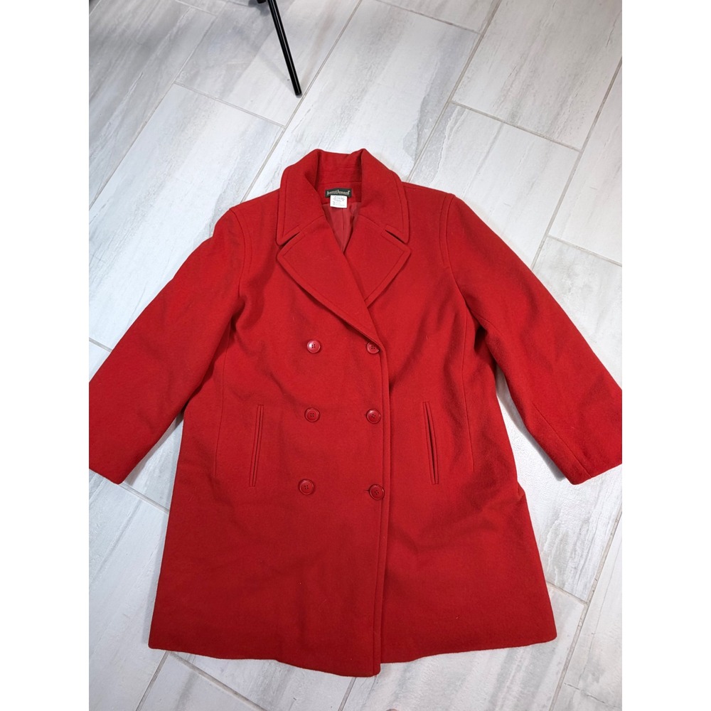 Harve Benard Red 100% Wool Double Breasted Pea Coat Jacket Womens 16